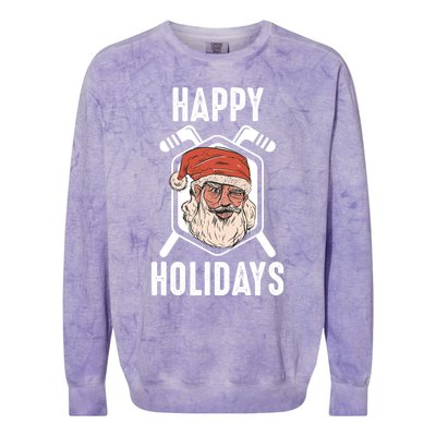 Happy Holidays Santa Ice Hockey Stick Santa Ice Hockey Game Gift Colorblast Crewneck Sweatshirt