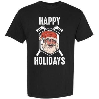 Happy Holidays Santa Ice Hockey Stick Santa Ice Hockey Game Gift Garment-Dyed Heavyweight T-Shirt