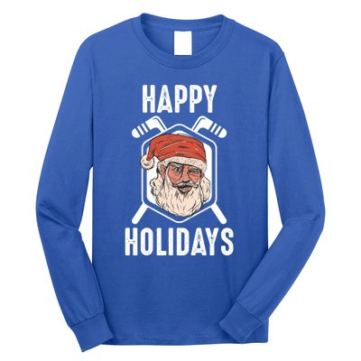 Happy Holidays Santa Ice Hockey Stick Santa Ice Hockey Game Gift Long Sleeve Shirt