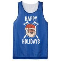 Happy Holidays Santa Ice Hockey Stick Santa Ice Hockey Game Gift Mesh Reversible Basketball Jersey Tank