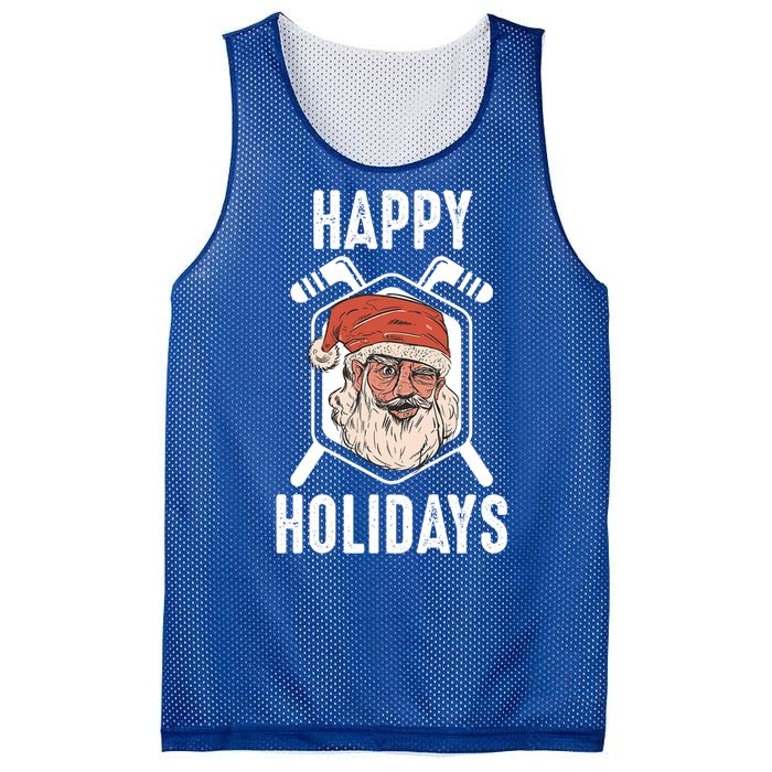 Happy Holidays Santa Ice Hockey Stick Santa Ice Hockey Game Gift Mesh Reversible Basketball Jersey Tank