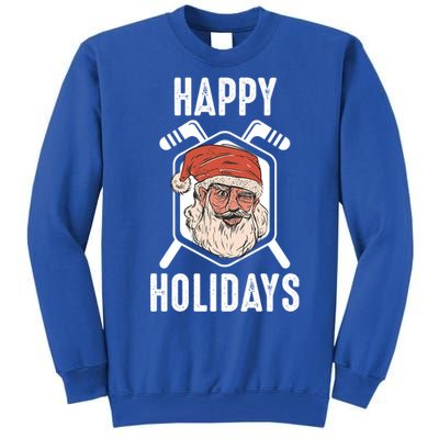 Happy Holidays Santa Ice Hockey Stick Santa Ice Hockey Game Gift Tall Sweatshirt