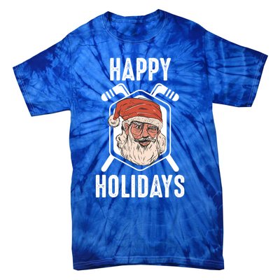 Happy Holidays Santa Ice Hockey Stick Santa Ice Hockey Game Gift Tie-Dye T-Shirt