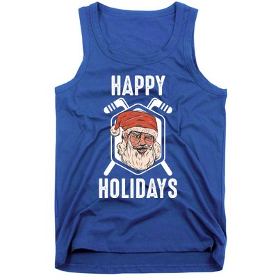 Happy Holidays Santa Ice Hockey Stick Santa Ice Hockey Game Gift Tank Top