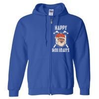 Happy Holidays Santa Ice Hockey Stick Santa Ice Hockey Game Gift Full Zip Hoodie