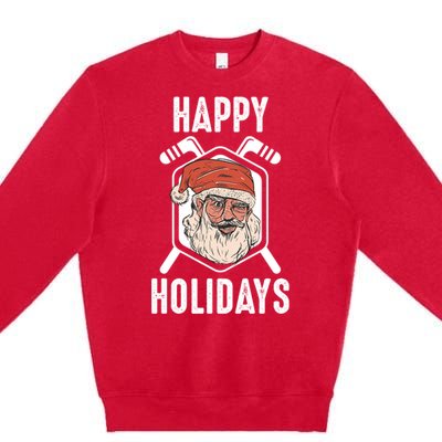 Happy Holidays Santa Ice Hockey Stick Santa Ice Hockey Game Gift Premium Crewneck Sweatshirt