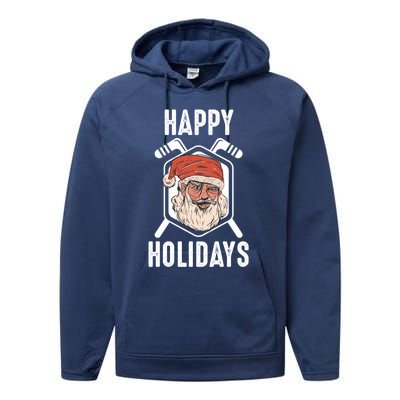 Happy Holidays Santa Ice Hockey Stick Santa Ice Hockey Game Gift Performance Fleece Hoodie