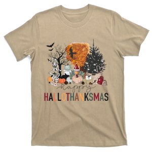 Happy Hallothanksmas Skeleton Turkey Christmas Halloween T-Shirt