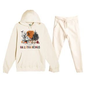 Happy Hallothanksmas Skeleton Turkey Christmas Halloween Premium Hooded Sweatsuit Set