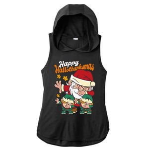 Happy Hallotthanksmas Santa And His Elves Ladies PosiCharge Tri-Blend Wicking Draft Hoodie Tank