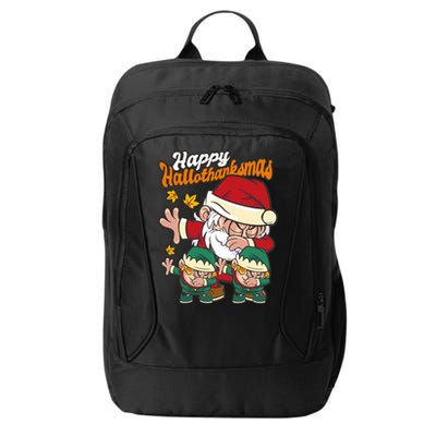 Happy Hallotthanksmas Santa And His Elves City Backpack