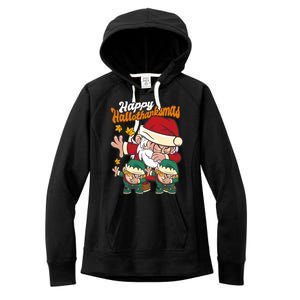 Happy Hallotthanksmas Santa And His Elves Women's Fleece Hoodie