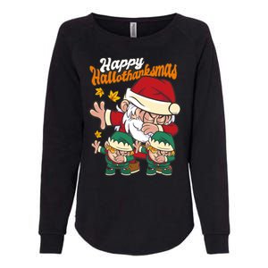 Happy Hallotthanksmas Santa And His Elves Womens California Wash Sweatshirt