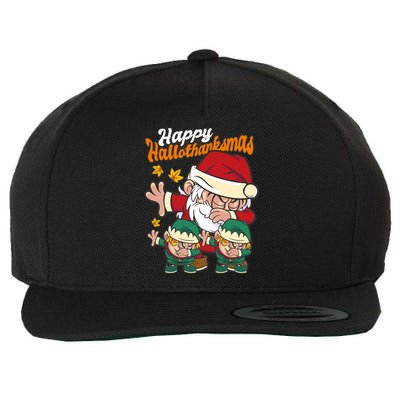 Happy Hallotthanksmas Santa And His Elves Wool Snapback Cap
