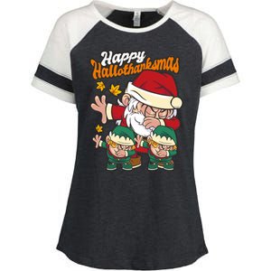 Happy Hallotthanksmas Santa And His Elves Enza Ladies Jersey Colorblock Tee