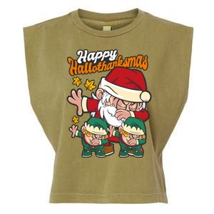 Happy Hallotthanksmas Santa And His Elves Garment-Dyed Women's Muscle Tee