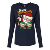 Happy Hallotthanksmas Santa And His Elves Womens Cotton Relaxed Long Sleeve T-Shirt