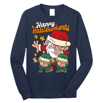 Happy Hallotthanksmas Santa And His Elves Long Sleeve Shirt