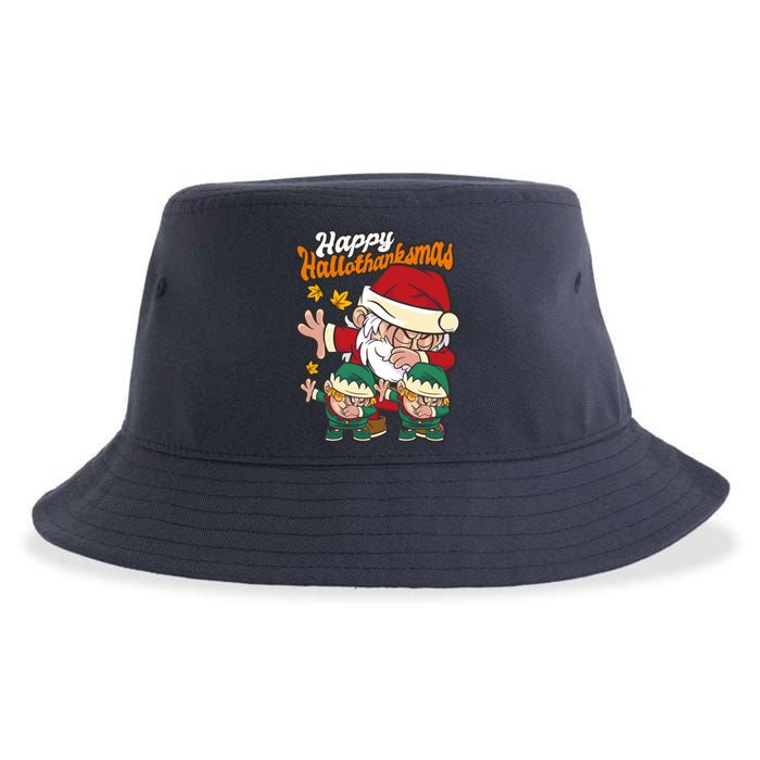 Happy Hallotthanksmas Santa And His Elves Sustainable Bucket Hat