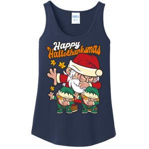 Happy Hallotthanksmas Santa And His Elves Ladies Essential Tank