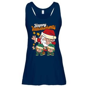 Happy Hallotthanksmas Santa And His Elves Ladies Essential Flowy Tank