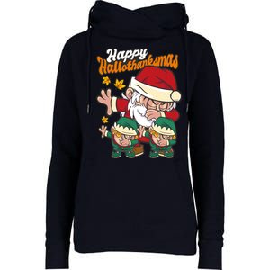 Happy Hallotthanksmas Santa And His Elves Womens Funnel Neck Pullover Hood