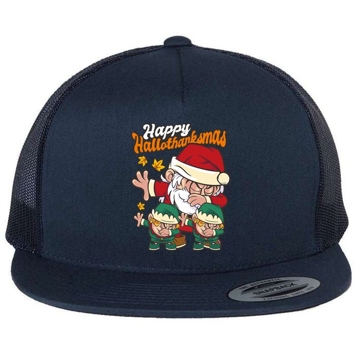 Happy Hallotthanksmas Santa And His Elves Flatbill Hat