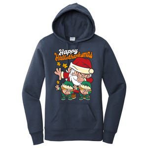 Happy Hallotthanksmas Santa And His Elves Women's Pullover Hoodie