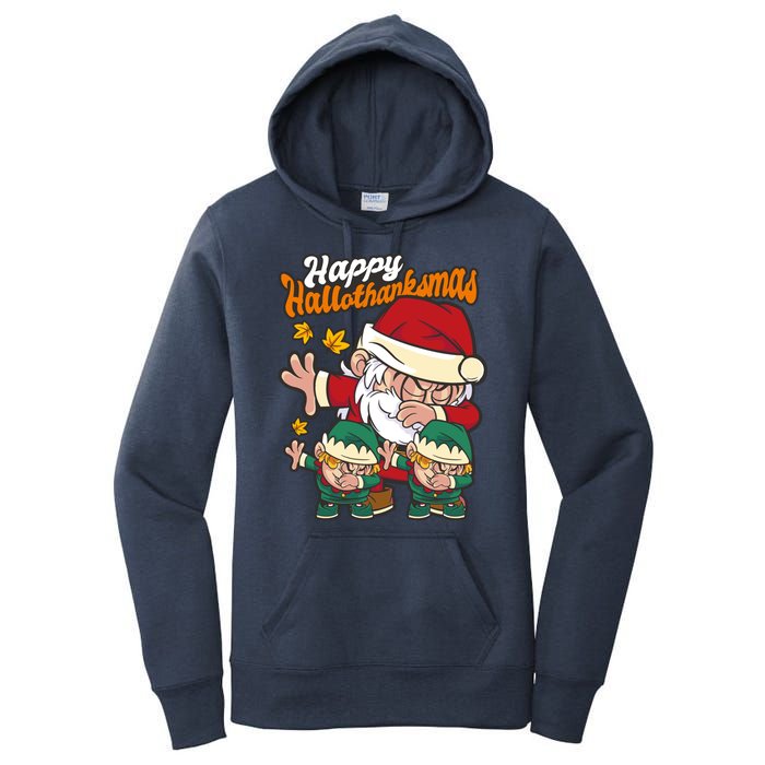 Happy Hallotthanksmas Santa And His Elves Women's Pullover Hoodie