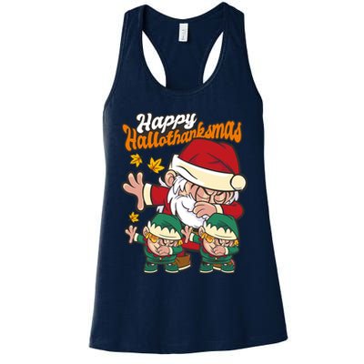 Happy Hallotthanksmas Santa And His Elves Womens Tank Top