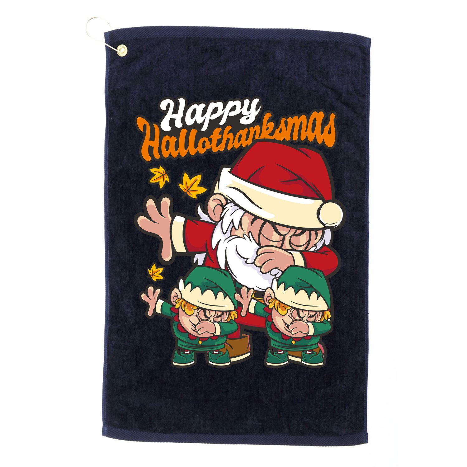 Happy Hallotthanksmas Santa And His Elves Golf Towel