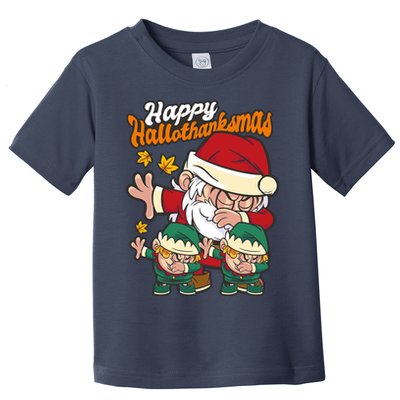 Happy Hallotthanksmas Santa And His Elves Toddler T-Shirt