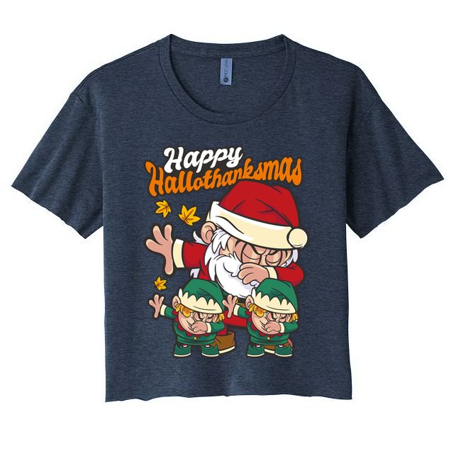 Happy Hallotthanksmas Santa And His Elves Crop Top
