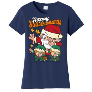 Happy Hallotthanksmas Santa And His Elves Women's T-Shirt