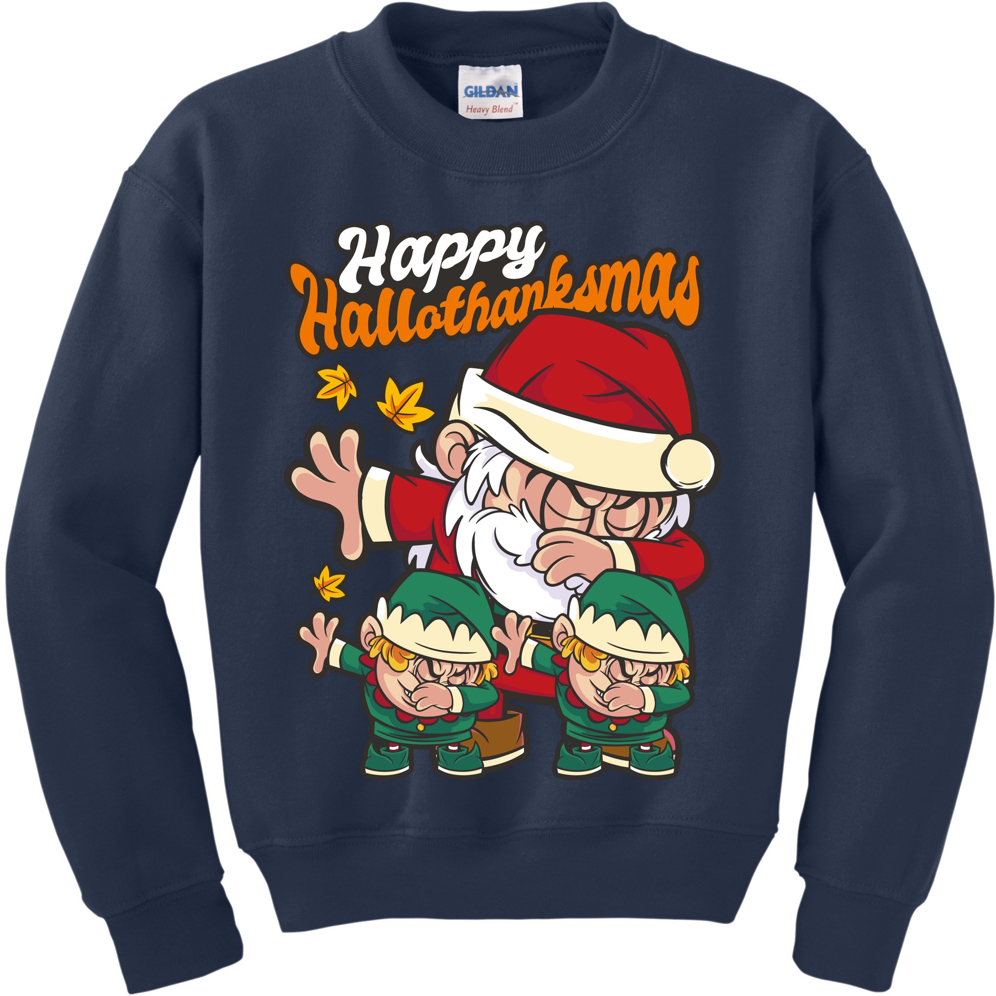 Happy Hallotthanksmas Santa And His Elves Kids Sweatshirt