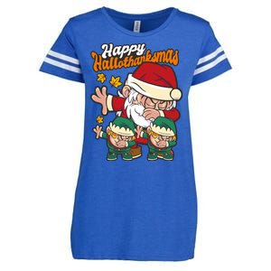 Happy Hallotthanksmas Santa And His Elves Enza Ladies Jersey Football T-Shirt