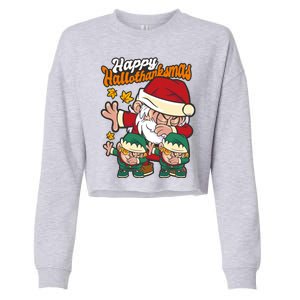 Happy Hallotthanksmas Santa And His Elves Cropped Pullover Crew