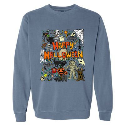 Happy Halloween Scary Retro Garment-Dyed Sweatshirt