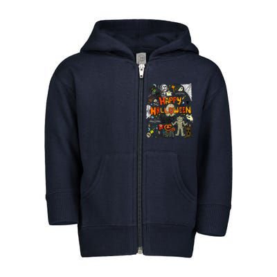 Happy Halloween Scary Retro Toddler Zip Fleece Hoodie