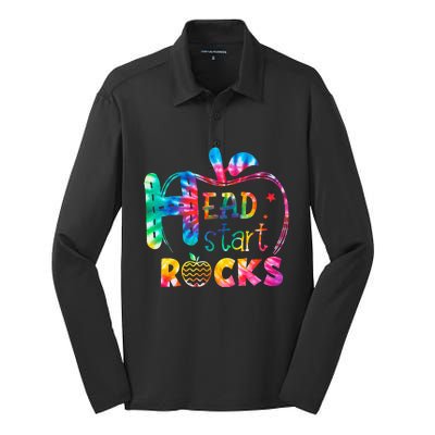 Hello Head Start Rock Tie Dye Back To School Teacher Silk Touch Performance Long Sleeve Polo