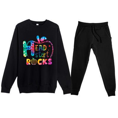 Hello Head Start Rock Tie Dye Back To School Teacher Premium Crewneck Sweatsuit Set