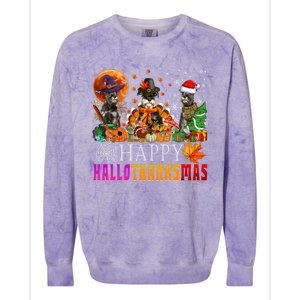 Happy Hallothanksmas Schnauzer Dog Lover Halloween Christmas Gift Colorblast Crewneck Sweatshirt