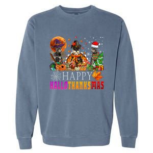 Happy Hallothanksmas Schnauzer Dog Lover Halloween Christmas Gift Garment-Dyed Sweatshirt