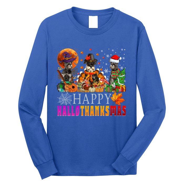 Happy Hallothanksmas Schnauzer Dog Lover Halloween Christmas Gift Long Sleeve Shirt