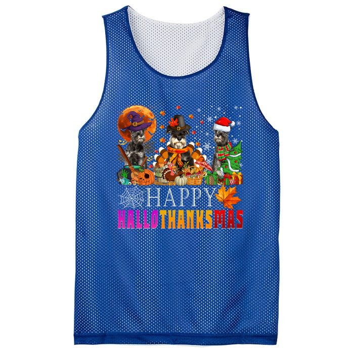 Happy Hallothanksmas Schnauzer Dog Lover Halloween Christmas Gift Mesh Reversible Basketball Jersey Tank