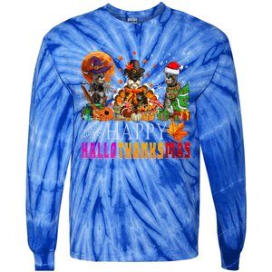 Happy Hallothanksmas Schnauzer Dog Lover Halloween Christmas Gift Tie-Dye Long Sleeve Shirt