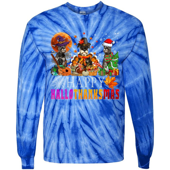 Happy Hallothanksmas Schnauzer Dog Lover Halloween Christmas Gift Tie-Dye Long Sleeve Shirt