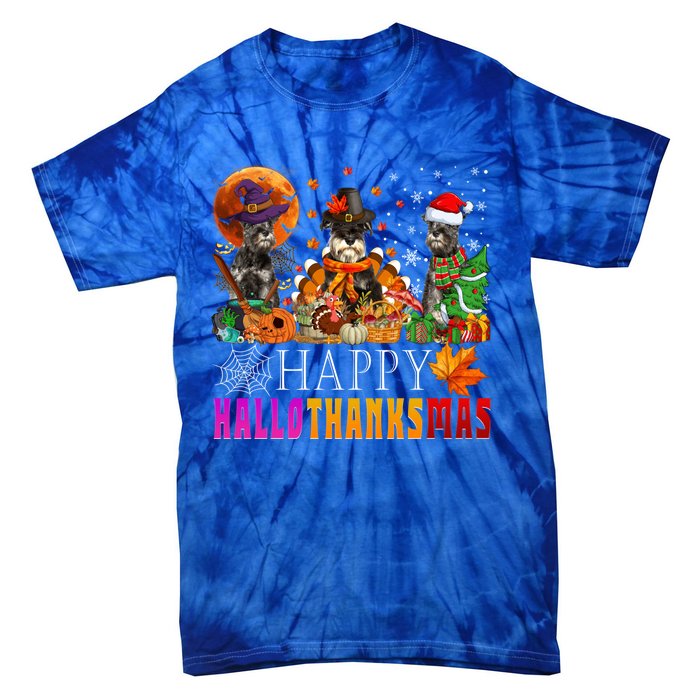 Happy Hallothanksmas Schnauzer Dog Lover Halloween Christmas Gift Tie-Dye T-Shirt