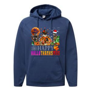 Happy Hallothanksmas Schnauzer Dog Lover Halloween Christmas Gift Performance Fleece Hoodie