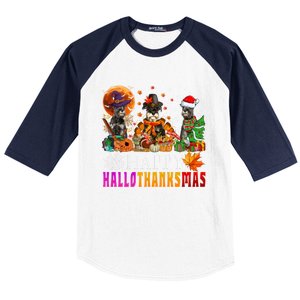 Happy Hallothanksmas Schnauzer Dog Lover Halloween Christmas Gift Baseball Sleeve Shirt